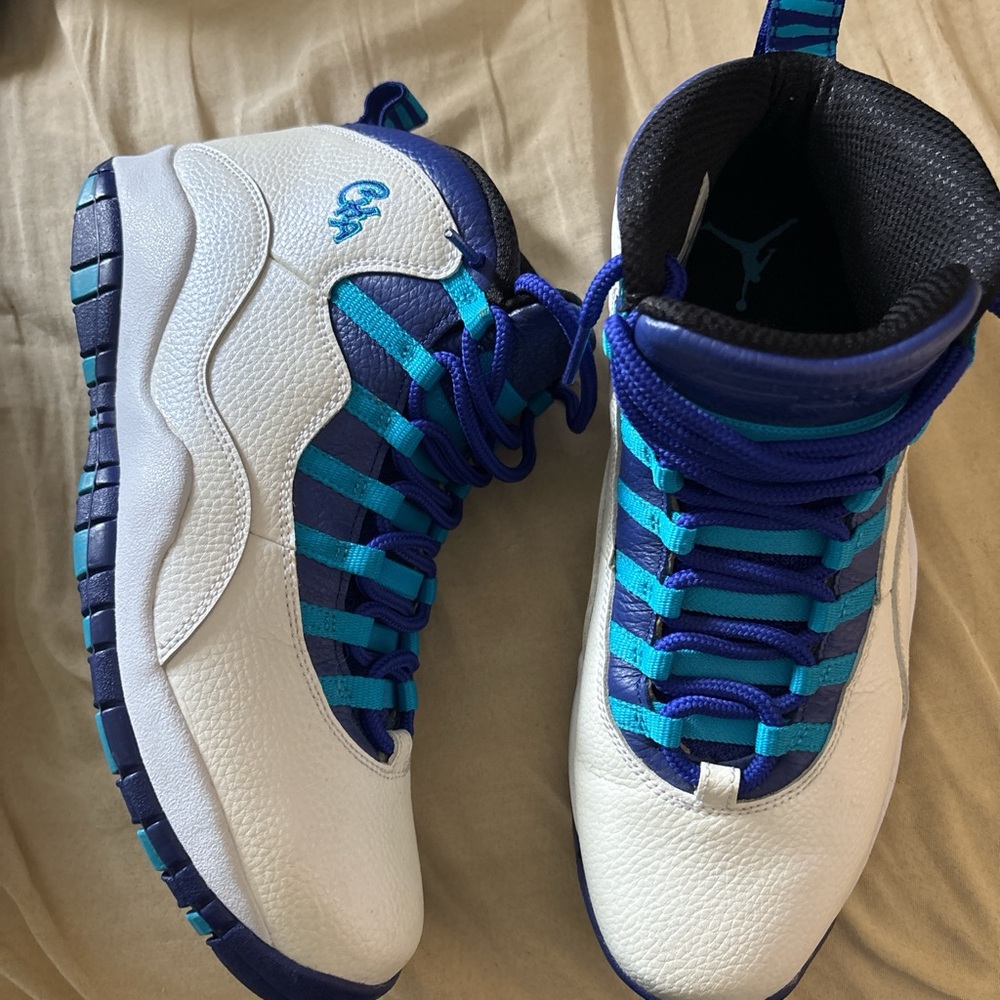 Jordan White and Blue High-Top Sneakers